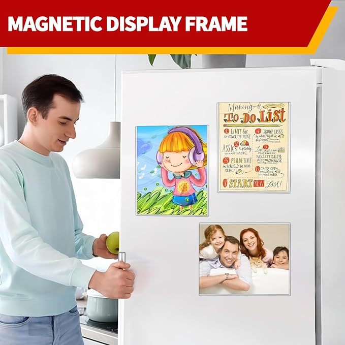 Magnetic Sign Holder 8.5 x 11 - Clear Plastic Frame for Refrigerator, Rigid Paper Holder for Picture Document, Adhesive Frames for Wall Window Door Sign 20 Pack