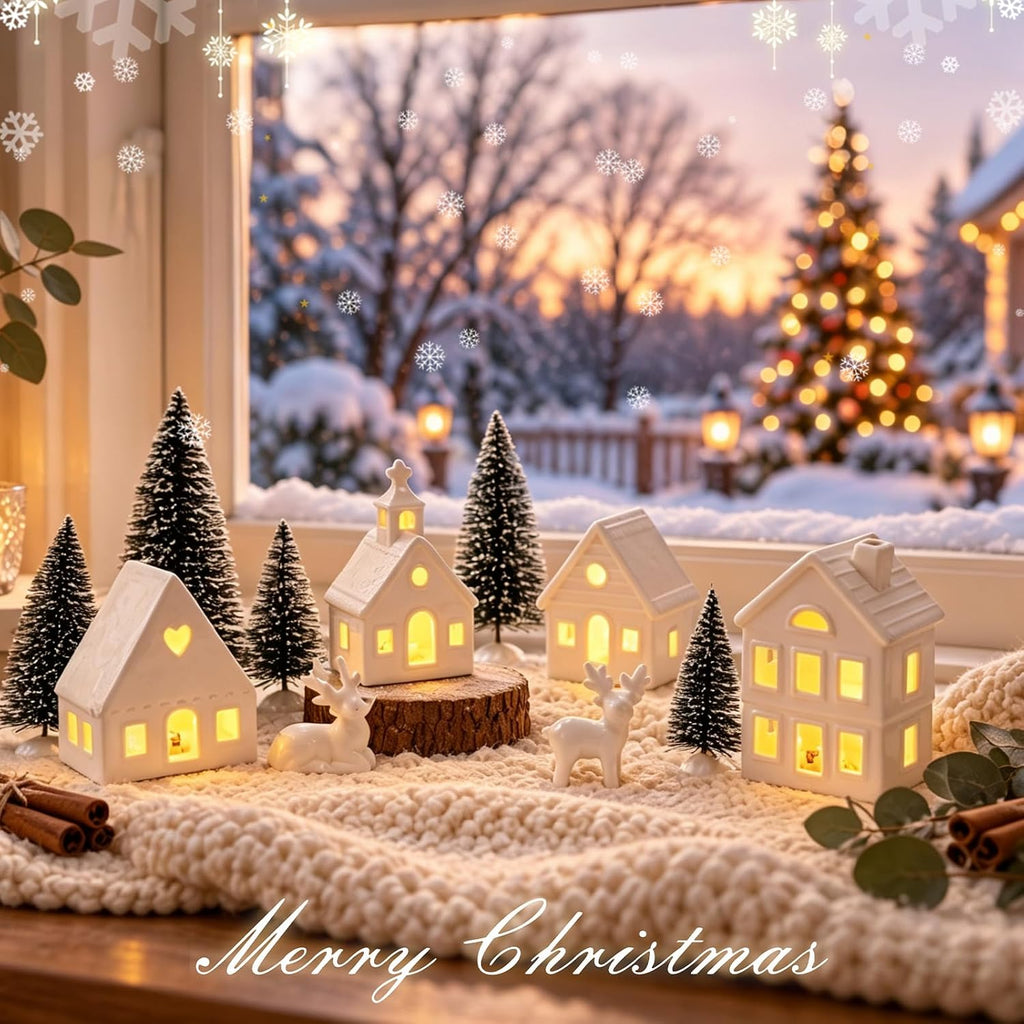 ktinnead 11 pcs christmas village sets-white ceramic indoor shown in use