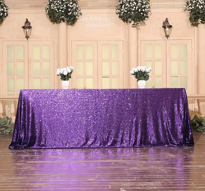 SquarePie Sequin Tablecloth 60 x 120 Inch Purple Sparkly Table Cloth for Halloween Wedding Party