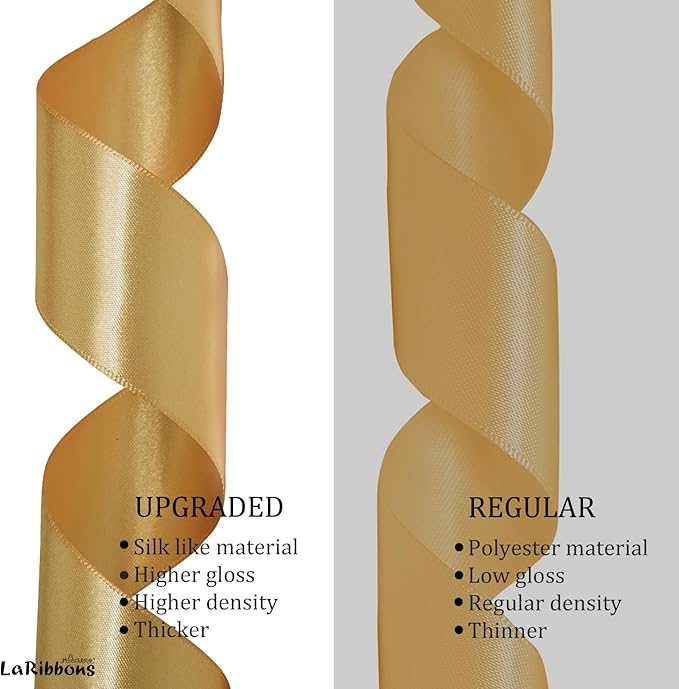 LaRibbons Pale Gold Satin Ribbon 3/8 Inch 25 Yards Luxury Double Faced Gold Silk Ribbon for Flower Bouquet Crafts Gift Wrapping Wedding Party Decoration