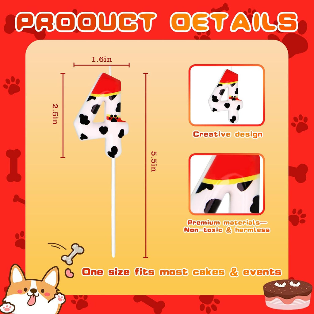 Dog Paw Birthday Candles, Number Candles for Birthday Party Cake Decoration Supplies (Red, Number 4)
