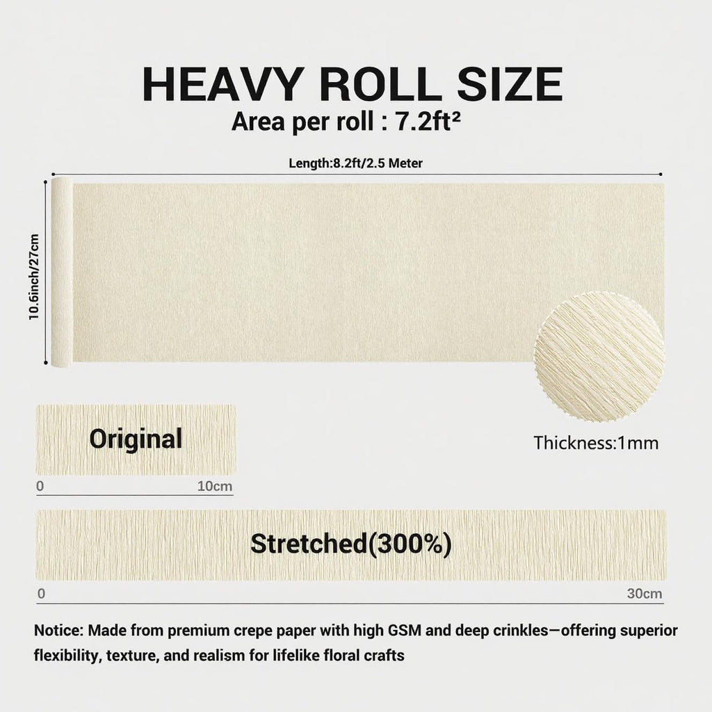 Premium Heavy Crepe Paper Rolls - Italian Style High Stretch (300%) for Realistic Giant Paper Flowers & DIY Crafts - Thick, Durable Florist Paper for Wedding Backdrop, Party