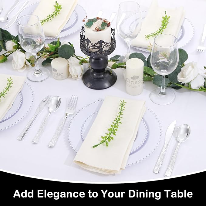 Supernal 180 pieces Silver Plastic Silverware, Disposable Plastic Silverware Heavy Duty, Silver Disposable Cutlery Sets Include 60 Forks, 60 Knives and 60 Spoons Suitable for Birthday, Party, Wedding