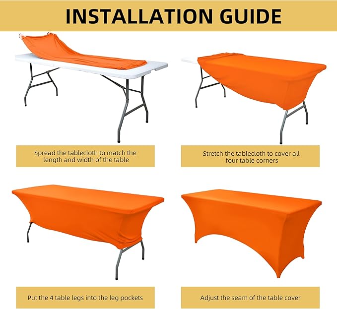 2-Pack 4ft Spandex Table Covers for Rectangular Folding Tables - Wrinkle Resistant Stretch Tight Table Cloths - Ultimate Fitted Table Protector for Parties, Banquet, and Wedding