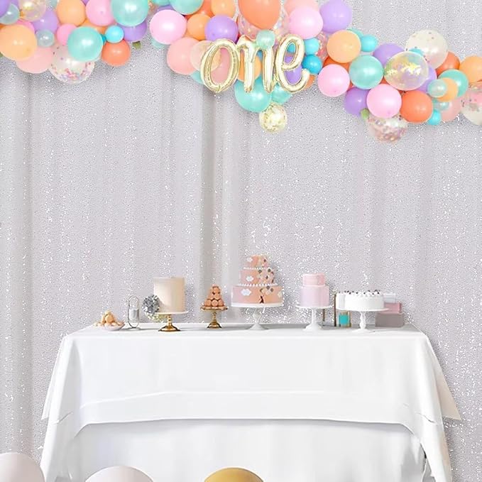Eternal Beauty White Sequin Backdrop, 8x10 Ft Glitter Background Curtains for Christmas Shimmer Photography Party Wedding Birthday Back Drop Decor