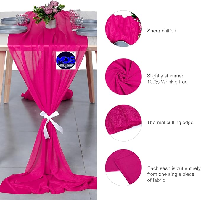 MDS Halloween Chiffon Table Runner - 15 Pack, 29 x 170 Inches, 14ft Each - Sheer Spooky Table Runners for Haunted House Parties, Trick-or-Treat Tables, Witchy Décor, Wedding & Events - Hot Pink