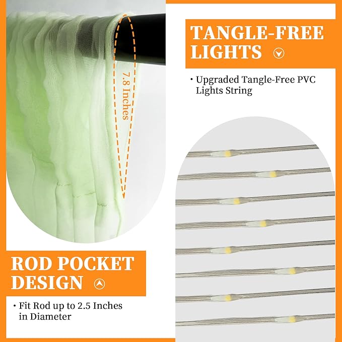 10x10ft Green Tulle Backdrop Curtain with String Lights, Wrinkle-Free Sheer Wedding Backdrop for Birthday Parties, Baby Showers, Bridal Showers, Photo Shoots and Home Decorations, Green