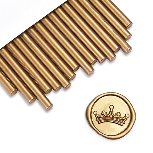 UNIQOOO Mini Glue Gun Sealing Wax Sticks for Wax Seal Stamp - Metallic Antique Gold, Great for Wedding Invitations, Christmas Cards, Snail Mails, Wine Packages, Christmas Gift Ideas, Pack of 16