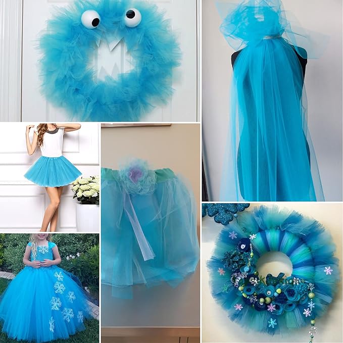 Light Blue Tulle Fabric Rolls 54 Inch by 10 Yards Fabric Tulle Bolt for Wedding Decorations DIY Tutu Baby Shower Table Skirt Birthday Party Craft Supplies