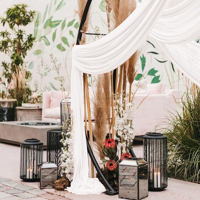 Ivory Wedding Arch Draping Fabric 4 Panels 30'' x 18FT Sheer Chiffon Arch Drapery for Photo Booth Bridal Shower Baby Shower Church Decor Newborn Photography Christening Outdoor Party