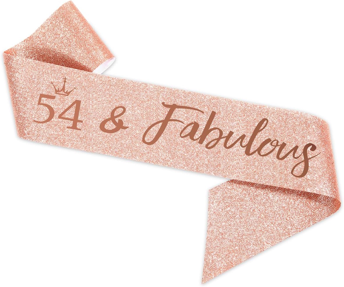 BRT Bearingshui Fabulous Sash and Tiara for Women, Rose Gold Birthday Crown for 54th Birthday Party Favor Supplies