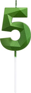 Green Happy Birthday Cake Candles,Wedding Cake Number Candles,3D Design Cake Topper Decoration for Party (Green Number 5)