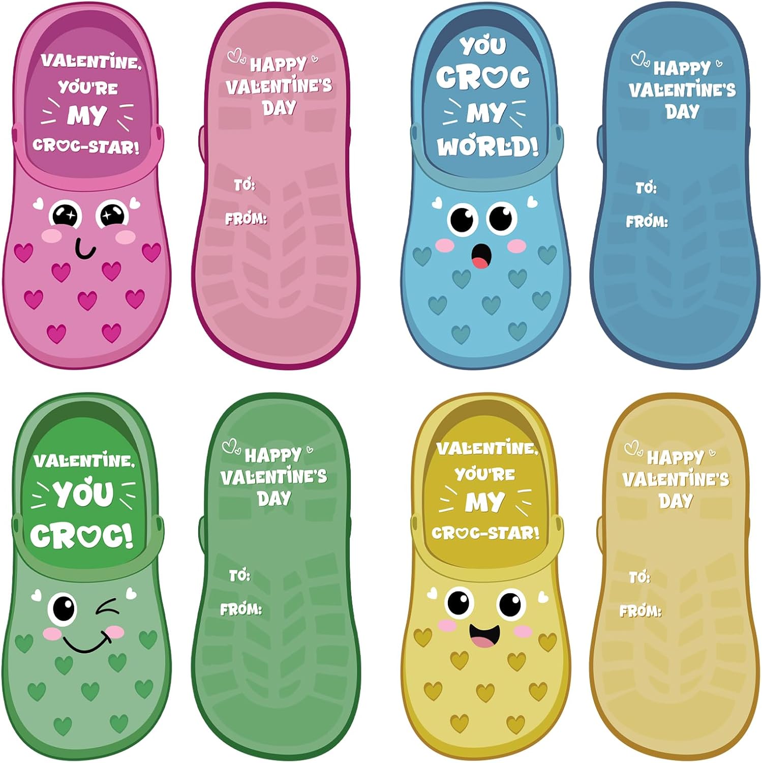 Thigreact Valentines Day Gifts for Kids - 24 Valentine Cards with 48 Shoe Charms Bulk - Valentine Exchange Card for Boys Girls Toddler Class Classroom Gift Funny Party Favors