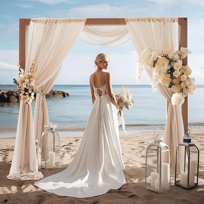 30" x 20Ft Wedding Arch Draping Fabric, 1 Panel Dark Champagne Sheer Curtain Drapes Extra Wide & Long Backdrop Curtains for Wedding Arch Ceremony Birthday Party Decorations