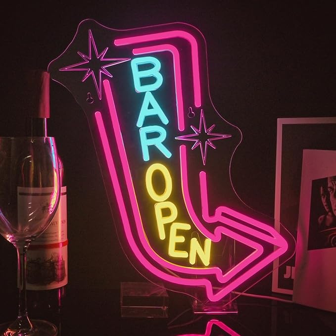 Lucunstar Bar Open Neon Sign,Colorful LED Bar for Wall Decor Dimmable USB Powered Neon Lights for LED for Bussness Man Cave Art Wall Decor