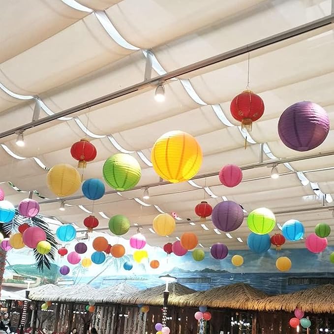 12pcs Orange and Blue Paper Lanterns,Hanging Paper Lanterns for Bridal Shower Rustic Boho Birthday Wedding Home Decor Party Decoration