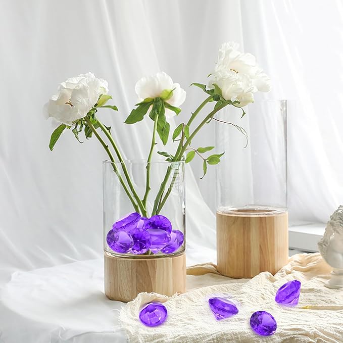 100 PCS Acrylic Diamond Gems, Purple Acrylic Diamonds 1 Inch Acrylic Gemstones Vase Filler Fake Gems Plastic Gems for Home Table Scatters Party, Event, Wedding, Arts & Crafts, Birthday Decorations