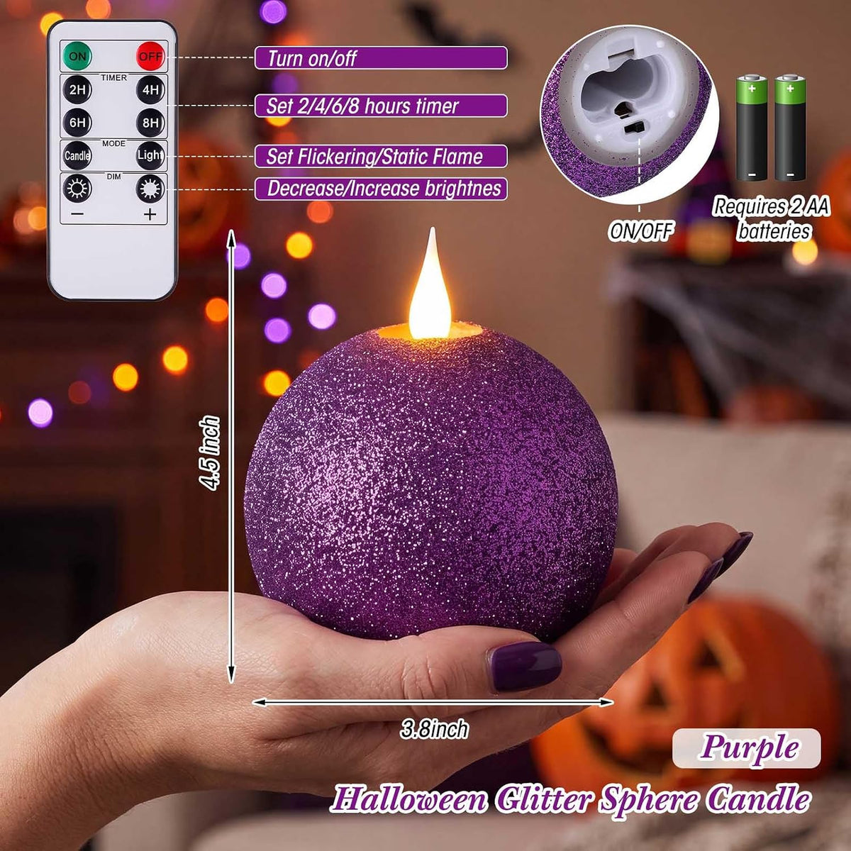Retisee 2 Pcs Halloween Flameless Candles Real Wax Round with Remote Timer