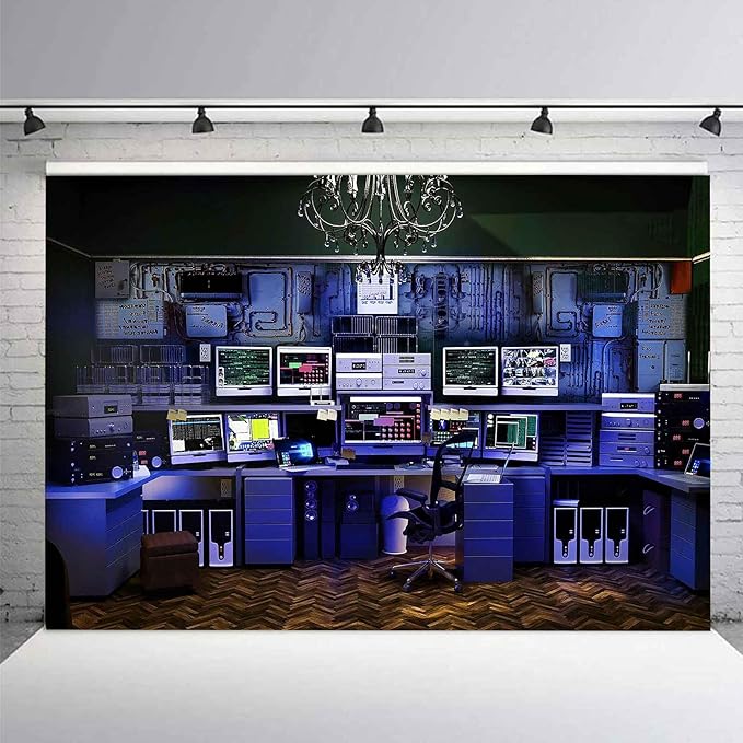 Computer Office Backdrop Retro Computer Photo Backdrop Blue Computers Hacker Room Background for Photography Party Room Decorations Photo Booth Props Supplies 7x5 YUNBDJ557