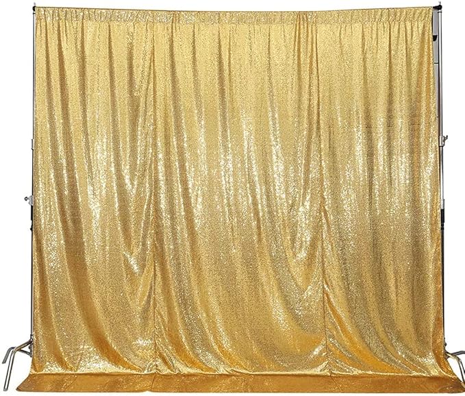 Poise3EHome 8Ft x 10Ft Gold Sequin Backdrop, Glitter Thick Satin Sequin Background Drapes,Sequence Xmas Thanksgiving Backdrop for Wedding Party Holiday Festival Decor