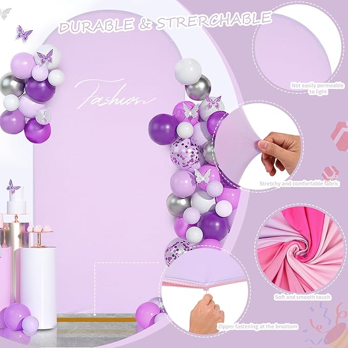 SoarDream Wedding Arch Cover Double-Sided Spandex Fitted Wedding Arch Stand Covers Set of 3 Light Purple Round Top Blushing Chiara Arch Covers 6FT 6.6FT 7.2FT for Wedding Party Decor