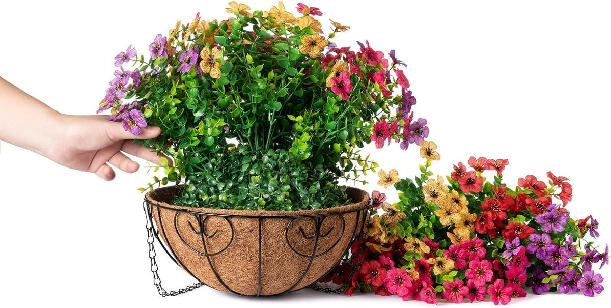 hyeflora 2 set artificial outdoor flowers hanging basket, package contents