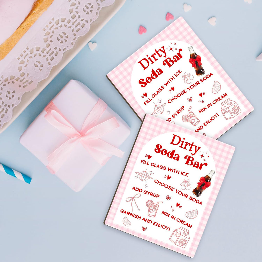 Dirty Soda Bar Sign for Baby Shower, She's Ready To Pop Wooden Menu and Recipe Board, 8x10 Inch Pink Tabletop Welcome Sign, Beverage Setup Decor for Gender Reveal or Wedding Party