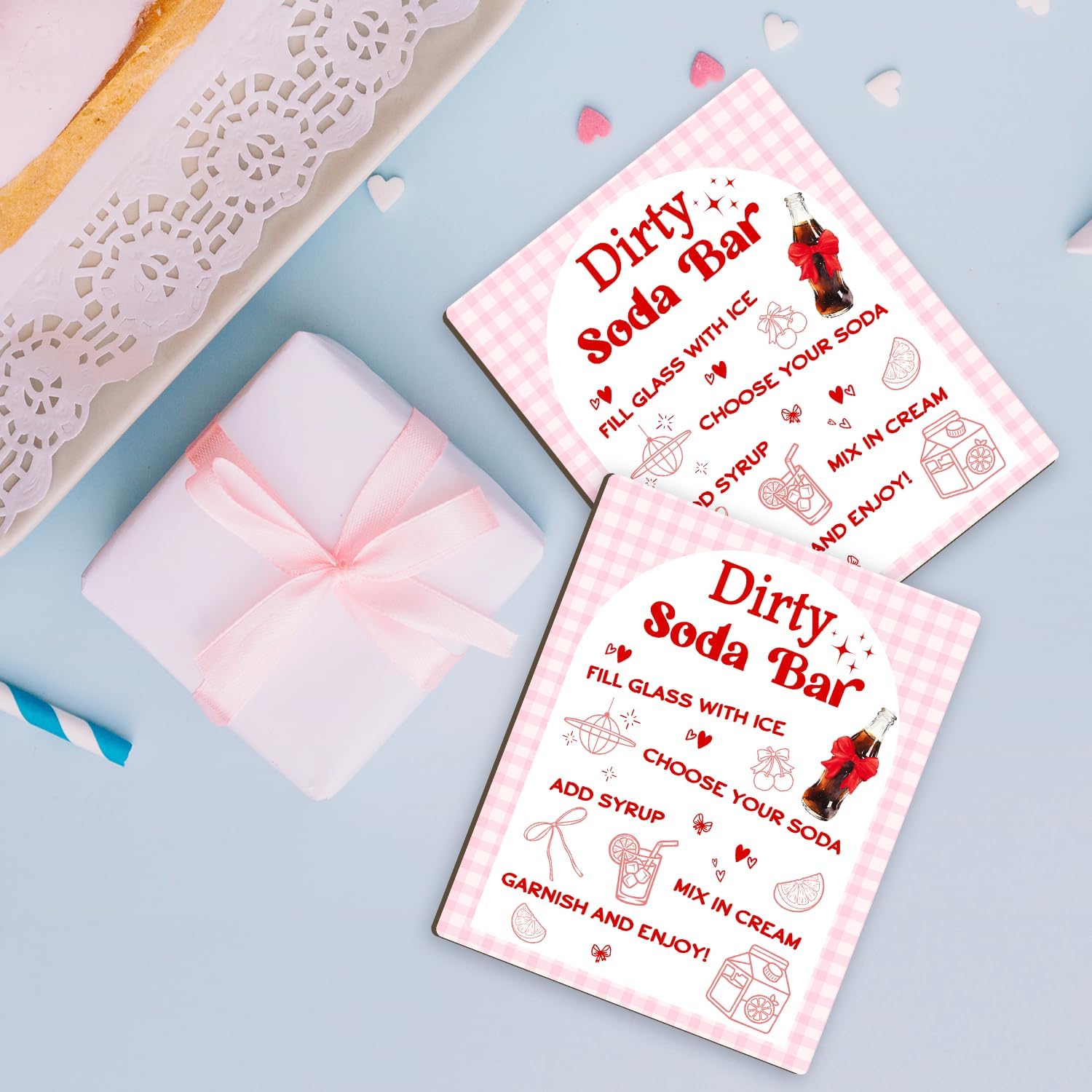 Dirty Soda Bar Sign for Baby Shower, She's Ready To Pop Wooden Menu and Recipe Board, 8x10 Inch Pink Tabletop Welcome Sign, Beverage Setup Decor for Gender Reveal or Wedding Party