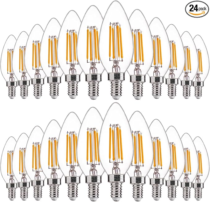 FLSNT 24 Pack LED Candelabra Bulbs 60W Equivalent, B11 Dimmable LED Chandelier Light Bulbs, E12 Base, 2700K Soft White