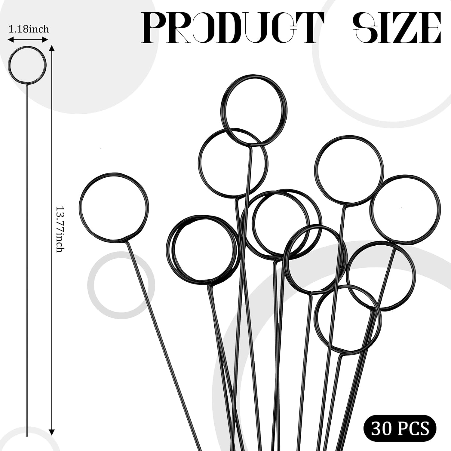 Hotop 30 Pcs Floral Card Holder Pick Metal Wire Flower Place Card Stick 13.4 in Picture Photo Memo Holder Round Floral Gift Stick Clip for Centerpiece Table Wedding Baby Shower Party Favor (Black)