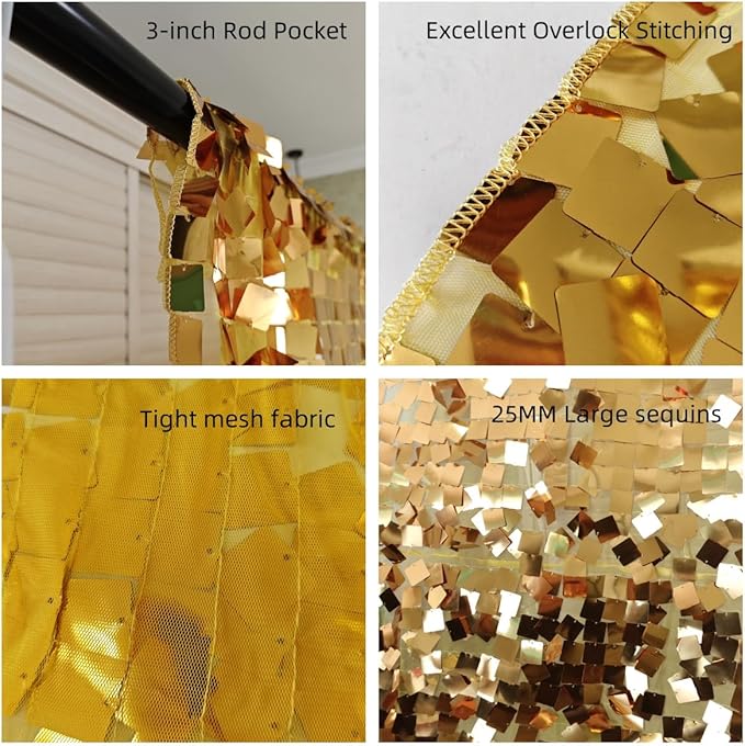 Gold Square Sequin Backdrop 8ft * 8ft 1 Panel, Shimmer Wall Backdrop Photobooth Props for Wedding, Anniversary, Birthday, Party Decorations