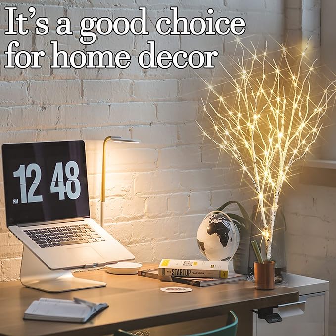 Fudios Birch Branch Lights with Timer for vase 100 LED Lighted Willow Twig 32IN Tall Battery Operated Home Party Indoor Outdoor use