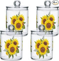 Gredecor Qtip Holder Dispenser 4 Pack Yellow Watercolor Sunflowers Apothecary Jars with Lids Bathroom Vanity Countertop Canister Storage Organizer for Cotton Ball,Swabs,Pads,Floss