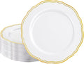 Hioasis 60pcs Gold Plastic Plates - White and Gold Disposable Dinnerware with Gold Rim, Heavy-duty, 10.25 inch, Dinner Plates for Party & Wedding