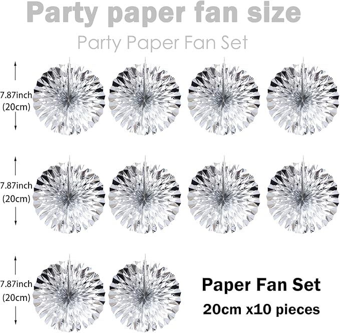 Silver Birthday Decorations,DIY Silver Paper Fans Hanging Decoration ,DecoracióN De CumpleañOs para Hombre,Wedding Decorations for Party 8in,Birthday Decorations for Men 30 Color DIY Set (Silver)