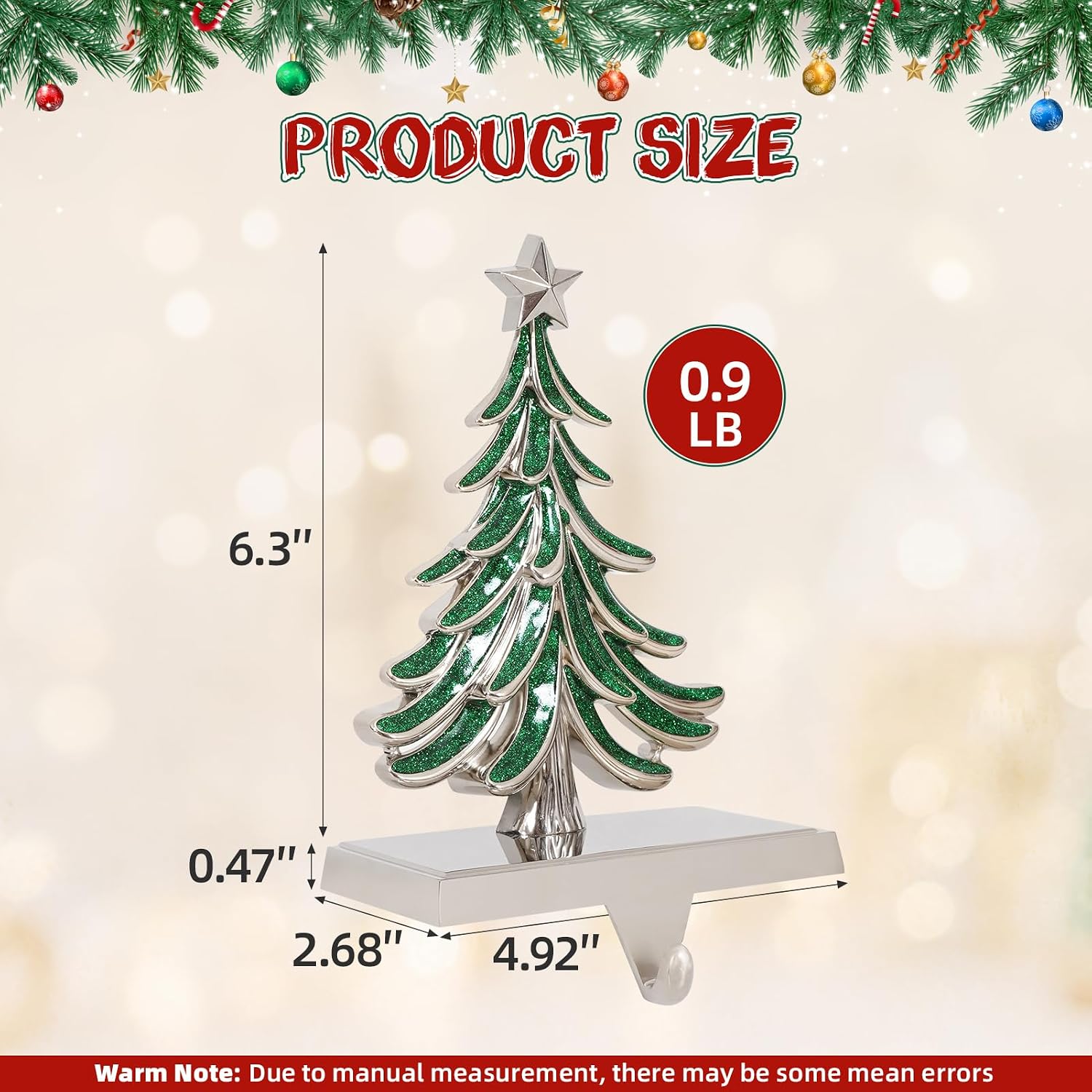G GOOD GAIN Christmas Stocking Holders for Mantle - Set of 2 Christmas Tree Weighted Stocking Hangers with Non-Slip Base Silver Sturdy Metal Hooks for Fireplace Shelf Counter Holiday Decorations