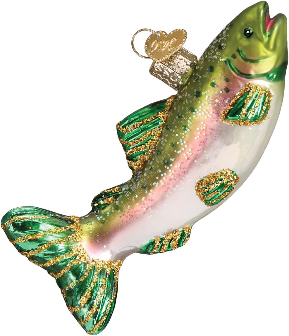 Old World Christmas Fish Collection Glass Blown Ornaments for Christmas Tree Alpine Rainbow Trout 3 x 4.25