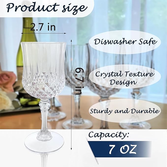 Plastic Wine Glasses，Plastic Goblets Vintage Style Cordial Drinking Glasses for Wedding Reception, Grand Event Party Supplies (100, transparent)