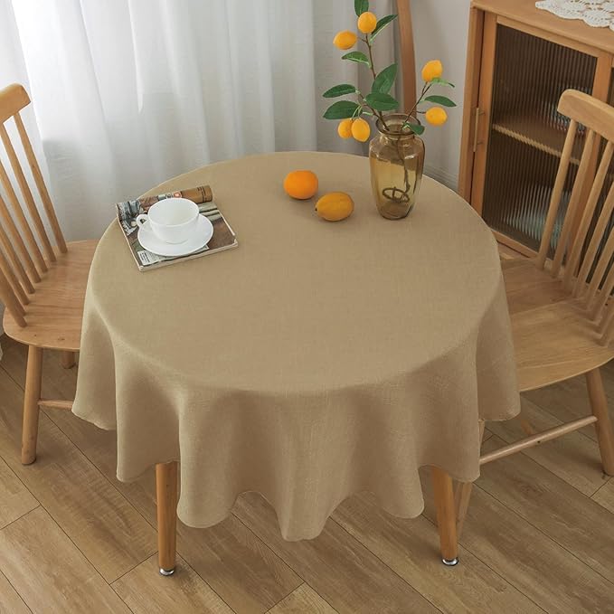 NLMUVW Round Linen Tablecloth 36 Inch, Small Tan Table Cloth Farmhouse Water Resistant Decorative Rustic Table Cover for Dining Kitchen Cafe Party