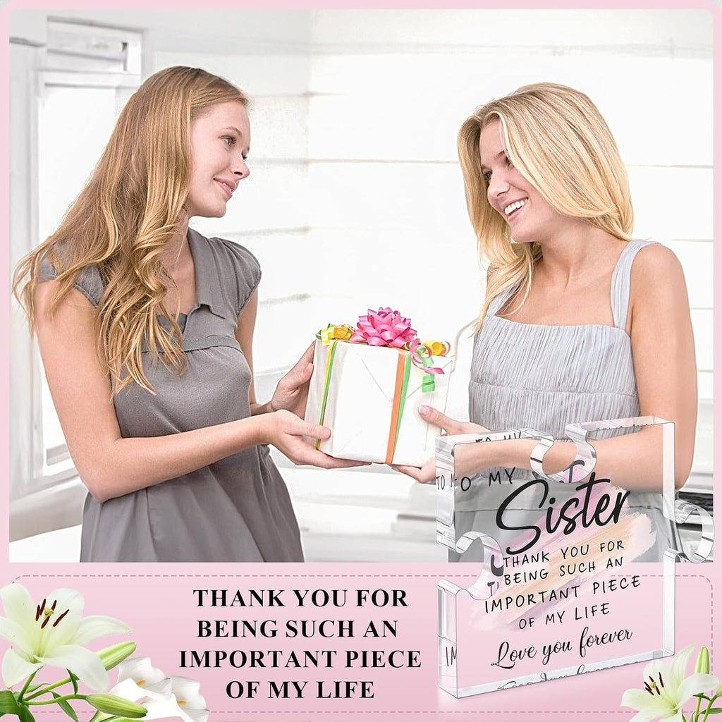 LukieJac Sister Gifts from Sister - Unique Sister Birthday Acrylic Puzzle-Shaped Plaque Desk Decorations Present for Big Sister Mothers Day Christmas Wedding from Sister Brother