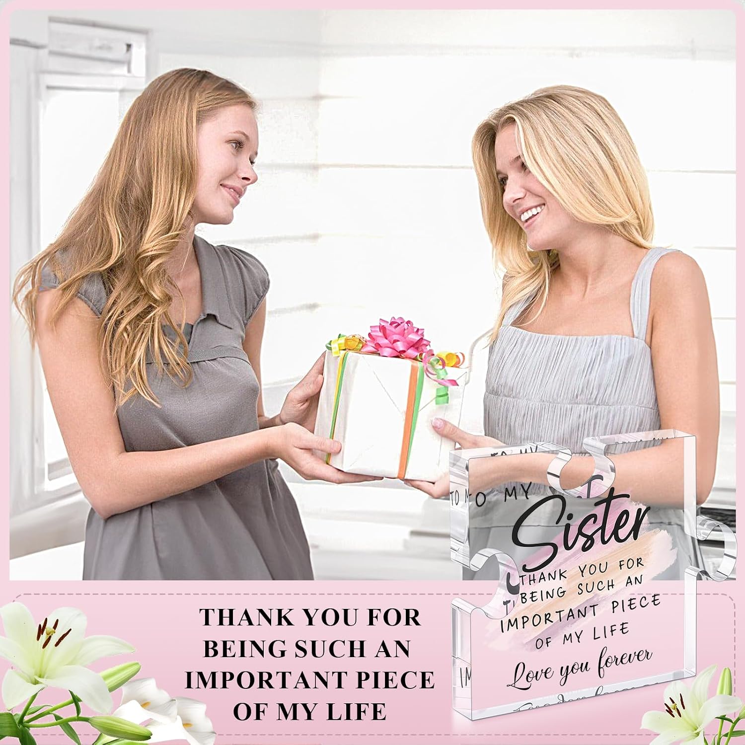 LukieJac Sister Gifts from Sister - Unique Sister Birthday Acrylic Puzzle-Shaped Plaque Desk Decorations Present for Big Sister Mothers Day Christmas Wedding from Sister Brother