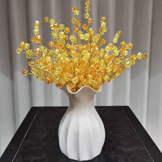 32PCS Crystal Artificial Flowers Bouquets Handmade Acrylic Flower Branches Fake Beaded Baby Breath Floral Crafts for Wedding Party Home Decor