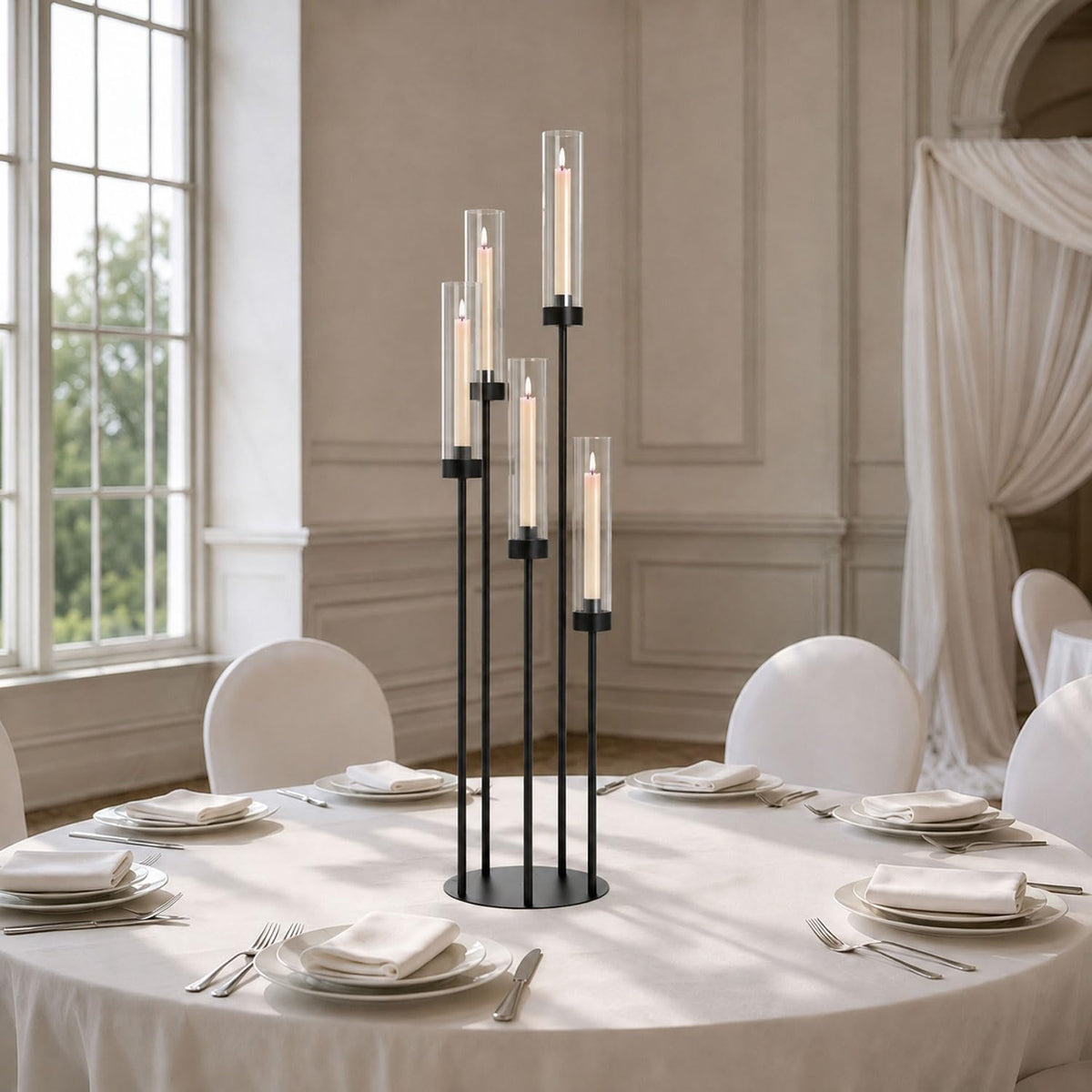 39.8'' Black 5 Arm Candelabra Candle Holder Centerpiece with Acrylic ...