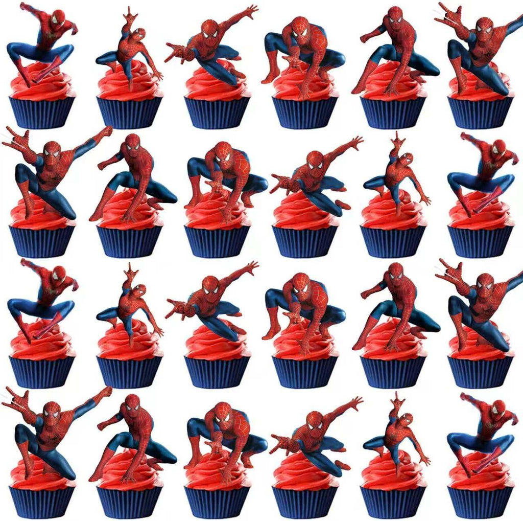 25Pcs For Spider Cake Decorations with 24pcs Cupcake Toppers, 1pcs Happy Birthday Cake Topper, Cartoon Themed Party Supplies, Perfect for Birthday Party Decorations