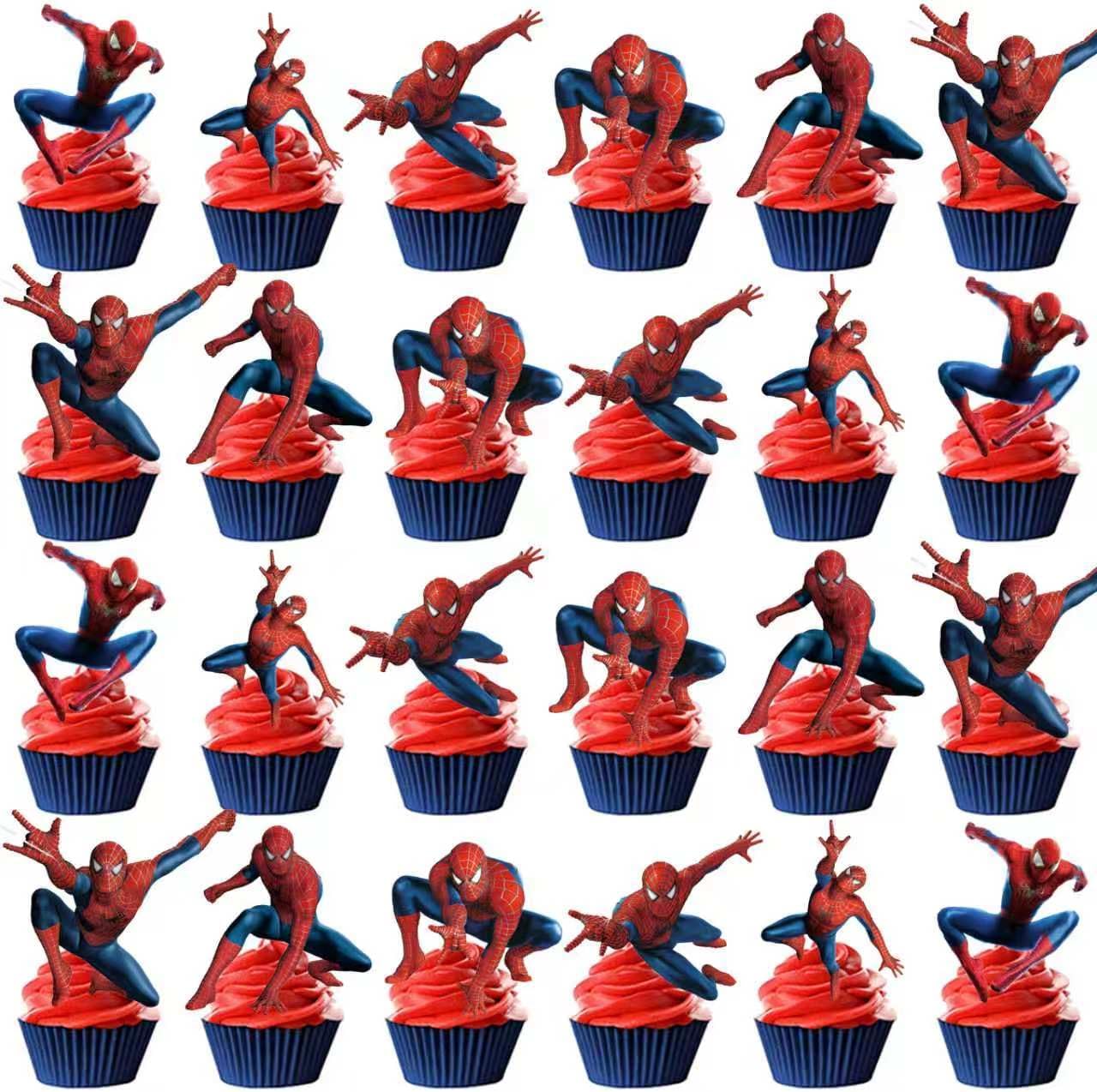 25Pcs For Spider Cake Decorations with 24pcs Cupcake Toppers, 1pcs Happy Birthday Cake Topper, Cartoon Themed Party Supplies, Perfect for Birthday Party Decorations
