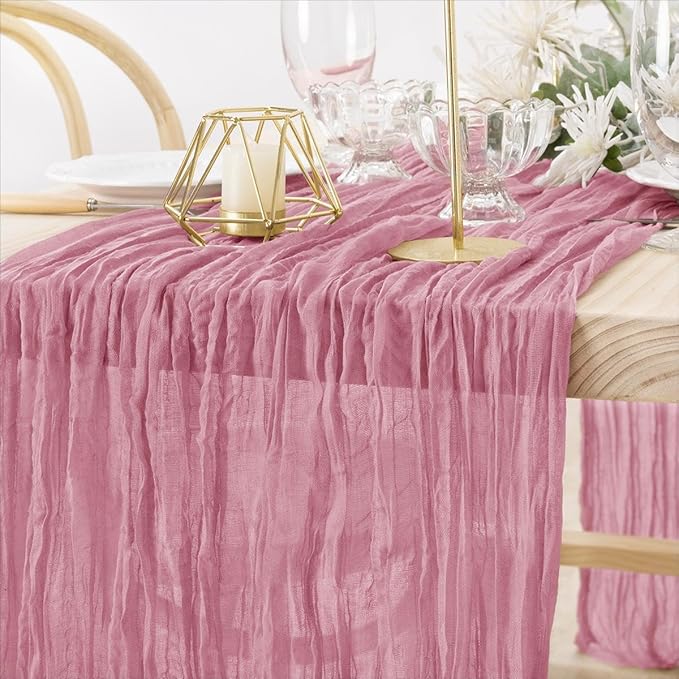 MLMW 4 Pack Mauve Cheesecloth Table Runner Boho Gauze Rustic Cheese Cloth Table Runner 160 inch Sheer 13.3ft for Wedding Party Baby Shower Bridal Shower Holiday Decorations