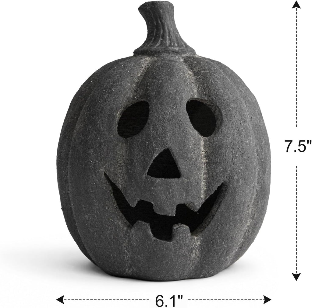 Halloween Decorations - Fall Decor - 7.5"H Black Handmade Terracotta Jack O Lantern Pumpkin for Outdoor Indoor -Cute Spooky Decoration Centerpieces for Tables Porch Yard Home Kitchen Front Door Mantel