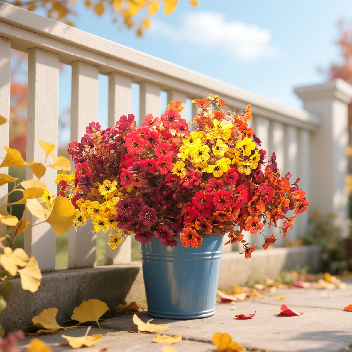 16 bundles artificial fall mums uv resistant flowers, side view