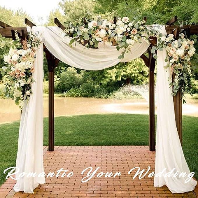 Wedding Arch Draping Fabric 4 Panels 20Ft length x 28" width Ivory Arch Drapes Chiffon Fabric Sheer Curtains Backdrop for Party Bridal Ceremony Ceiling Decor Wedding Stage Reception Decorations