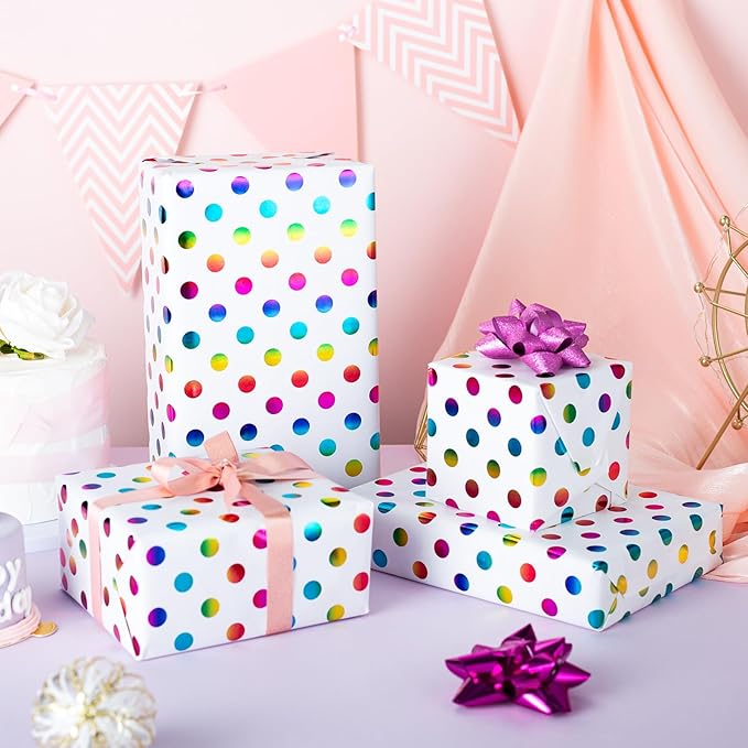 Yarcony Colorful Polka Dot Wrapping Paper Mini Roll, Gift Wrapping Paper, Rainbow Polka-Dot Gift Wrap for Present Packaing, Boys Girls Birthday, Party, Holidays, and Celebrations(17 Inch X 16.5 Feet)